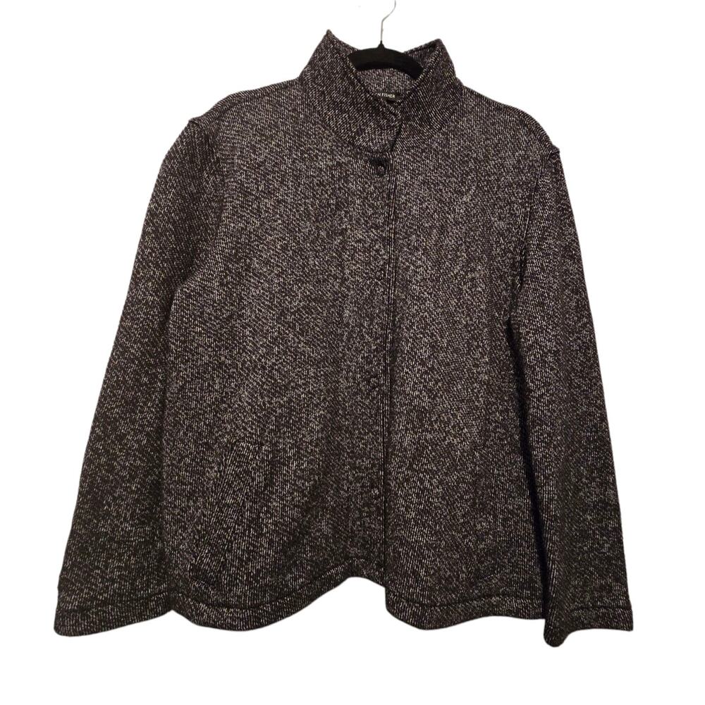 Eileen Fisher Organic Cotton Tweed Jacket Womens XL Black #63918 Lagenlook EUC